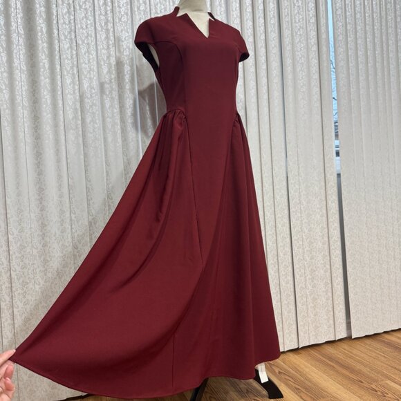 Commense Cap Sleeved Keyhole Neckline Flared Burgundy Midi Dress NWT, Size M - Picture 6 of 16